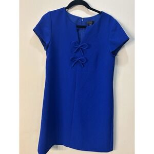 J Crew Womens Solid Royal Blue‎ Cap Sleeve Presentation Shift Dress Size 6 Bow